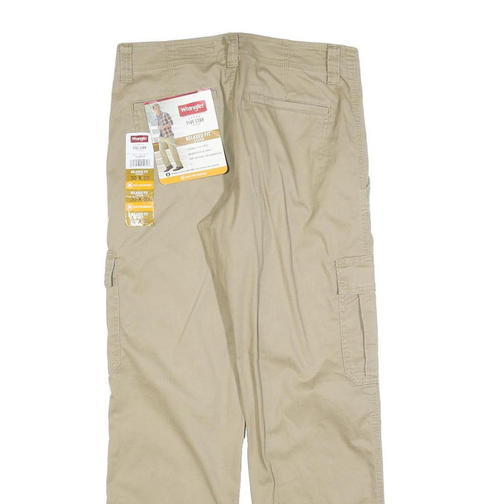 WRANGLER Mens Cotton Blend Beige Relaxed Cargo Trousers W30 L30 Utility Pockets