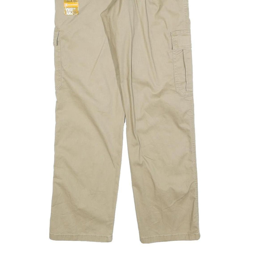 WRANGLER Mens Cotton Blend Beige Relaxed Cargo Trousers W30 L30 Utility Pockets