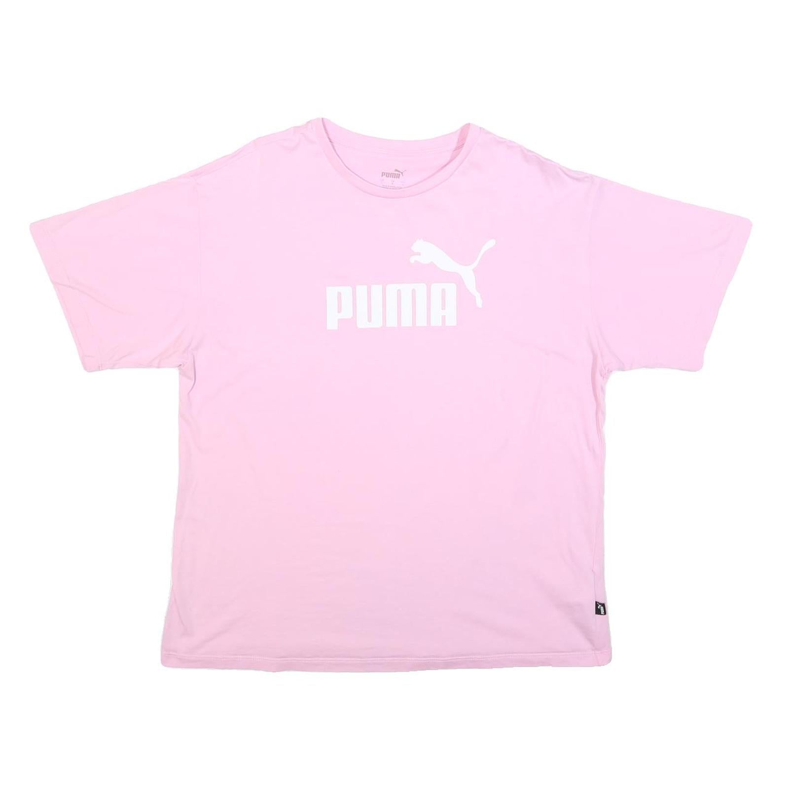 PUMA Womens Pink T-Shirt L Short Sleeve Crew Neck Logo Printed Cotton Blend