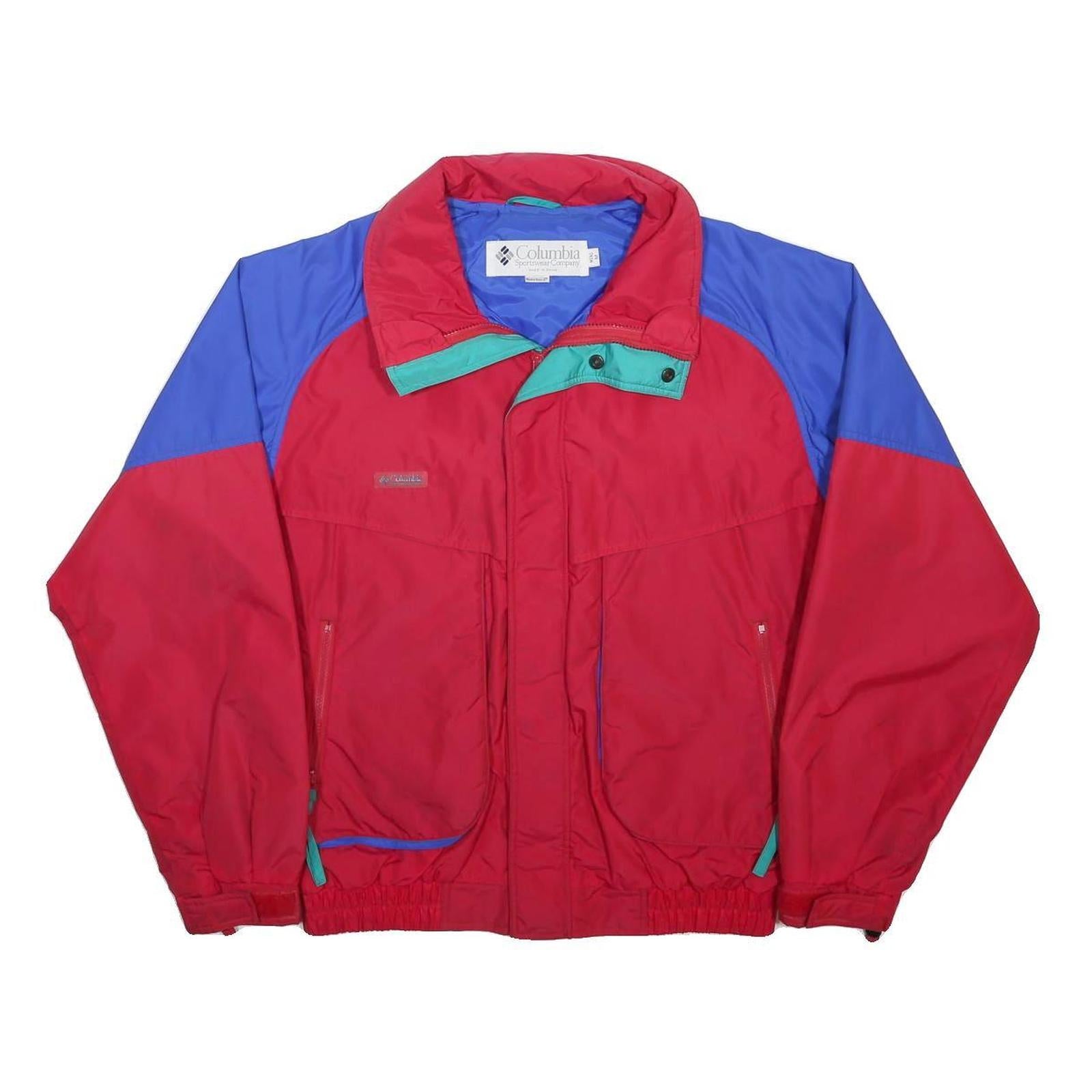 COLUMBIA Mens Red & Blue Outdoor Jacket M Nylon Zip Colourblock Sportwear