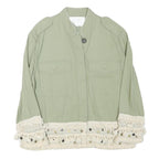 ZARA Womens Green Button Cotton Blend Jacket L Crochet Trim Lightweight