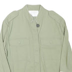 ZARA Womens Green Button Cotton Blend Jacket L Crochet Trim Lightweight