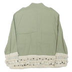 ZARA Womens Green Button Cotton Blend Jacket L Crochet Trim Lightweight