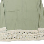 ZARA Womens Green Button Cotton Blend Jacket L Crochet Trim Lightweight