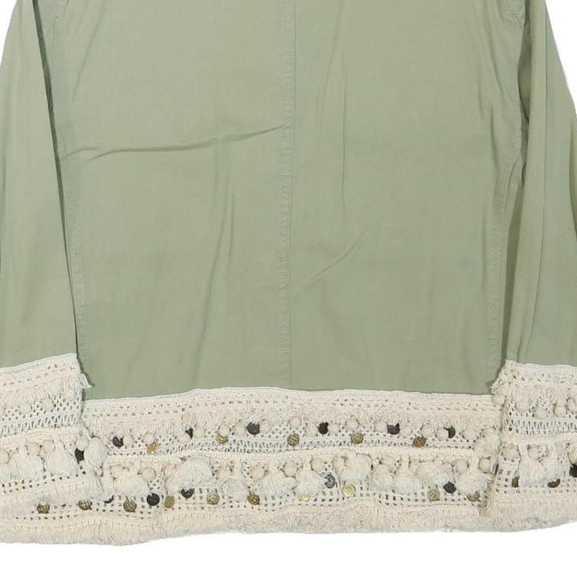 ZARA Womens Green Button Cotton Blend Jacket L Crochet Trim Lightweight