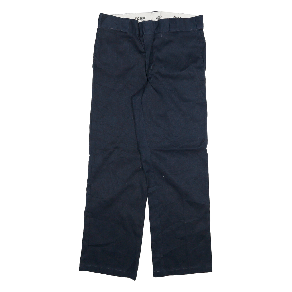 DICKIES Mens Cotton Blend Navy Regular Straight Trousers W30 L29 Workwear