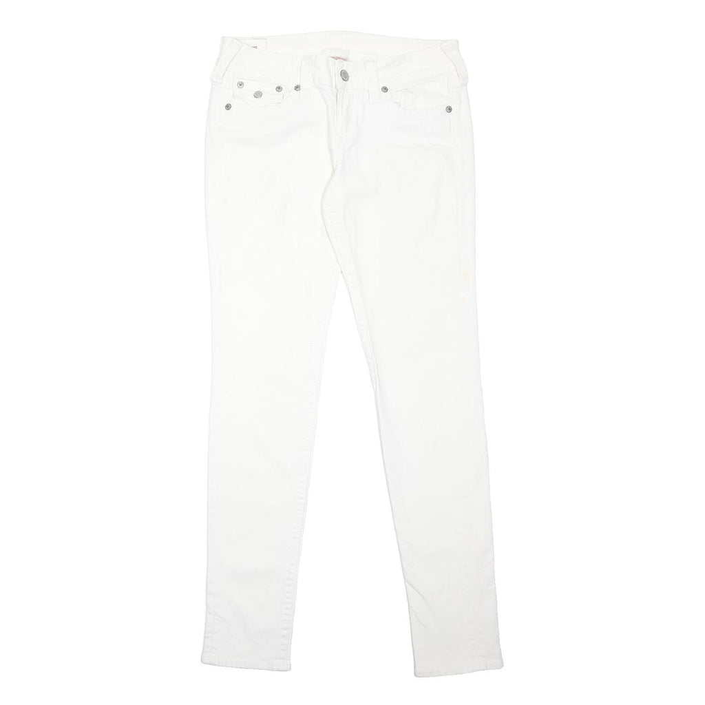 TRUE RELIGION Womens Cotton Blend White Slim Skinny Trousers W32 L34 Stylish Zip