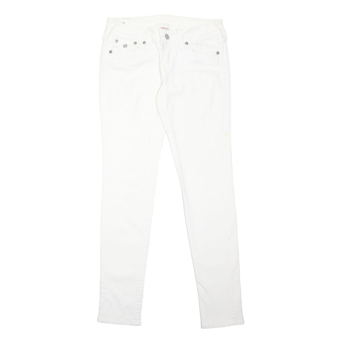 TRUE RELIGION Womens Cotton Blend White Slim Skinny Trousers W32 L34 Stylish Zip