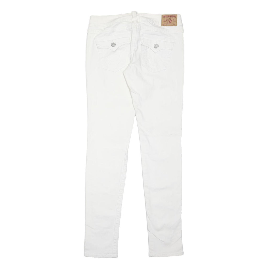 TRUE RELIGION Womens Cotton Blend White Slim Skinny Trousers W32 L34 Stylish Zip