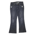 Womens Dark Blue Regular Flared Denim Jeans Cotton Blend W31 L30 Embellished