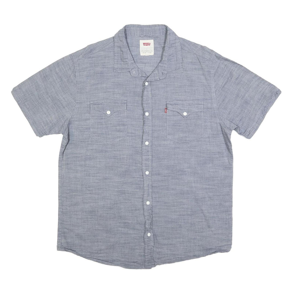 LEVI'S Mens Blue Casual Cotton Short Sleeve Shirt L Button Front Pockets