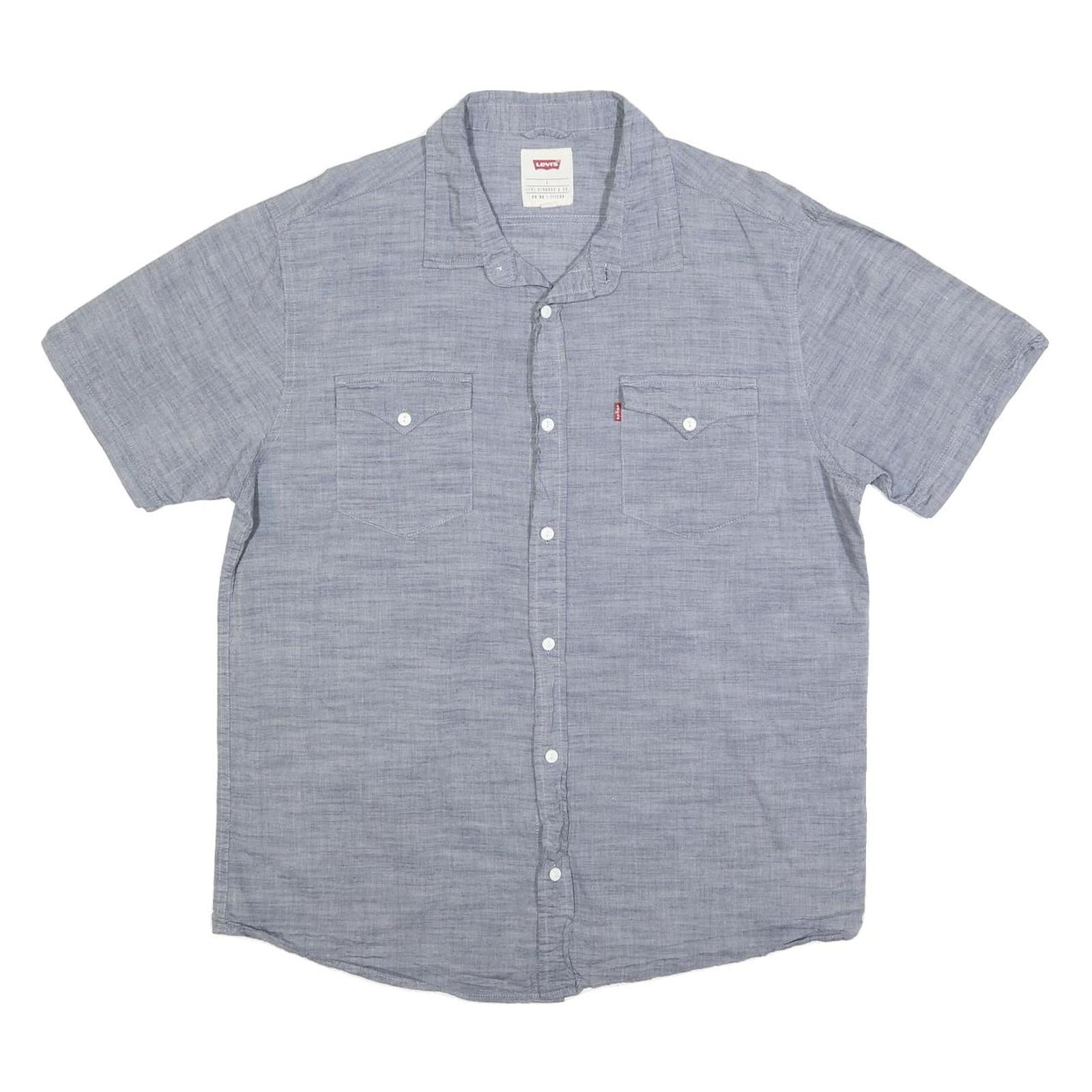 LEVI'S Mens Blue Casual Cotton Short Sleeve Shirt L Button Front Pockets