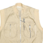 Womens Beige Sleeveless Zip Jacket S Polyester Blend Plain Utility Pocket Chain