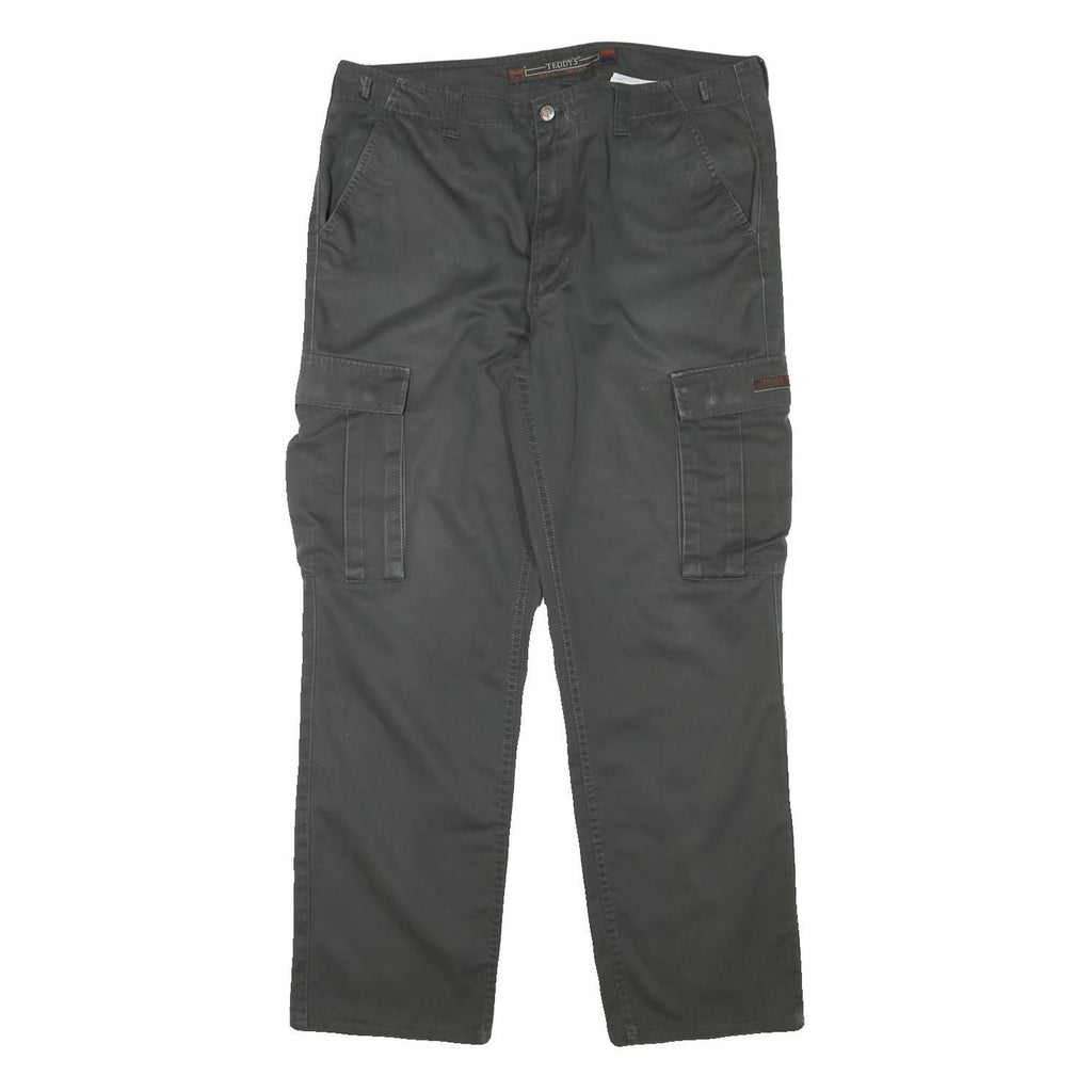 TEDDYS Mens Regular Fit Green Cargo Trousers W37 L30 Cotton Blend Zip Closure