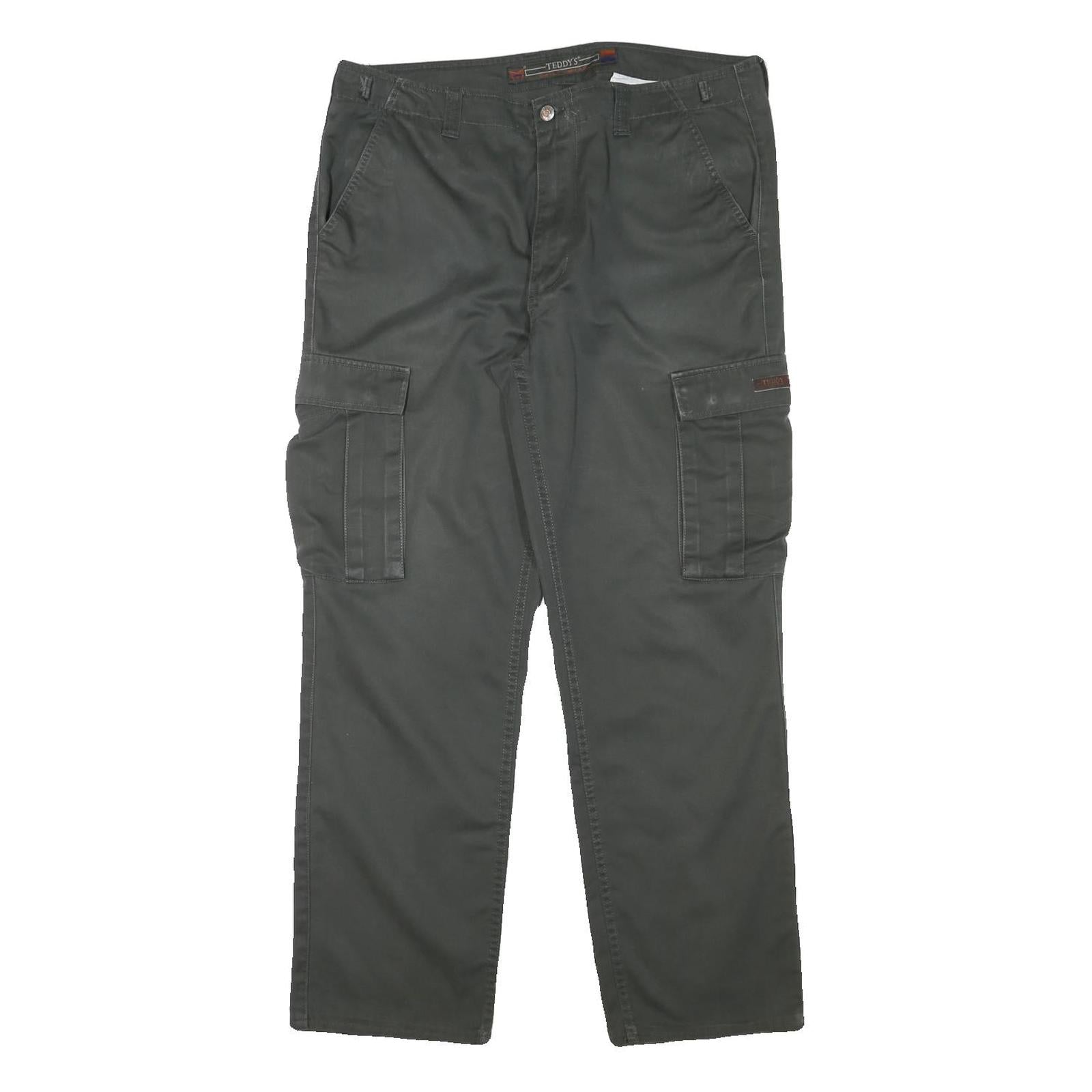 TEDDYS Mens Regular Fit Green Cargo Trousers W37 L30 Cotton Blend Zip Closure