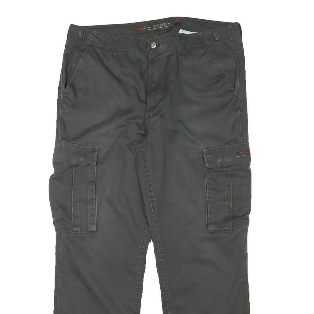 TEDDYS Mens Regular Fit Green Cargo Trousers W37 L30 Cotton Blend Zip Closure
