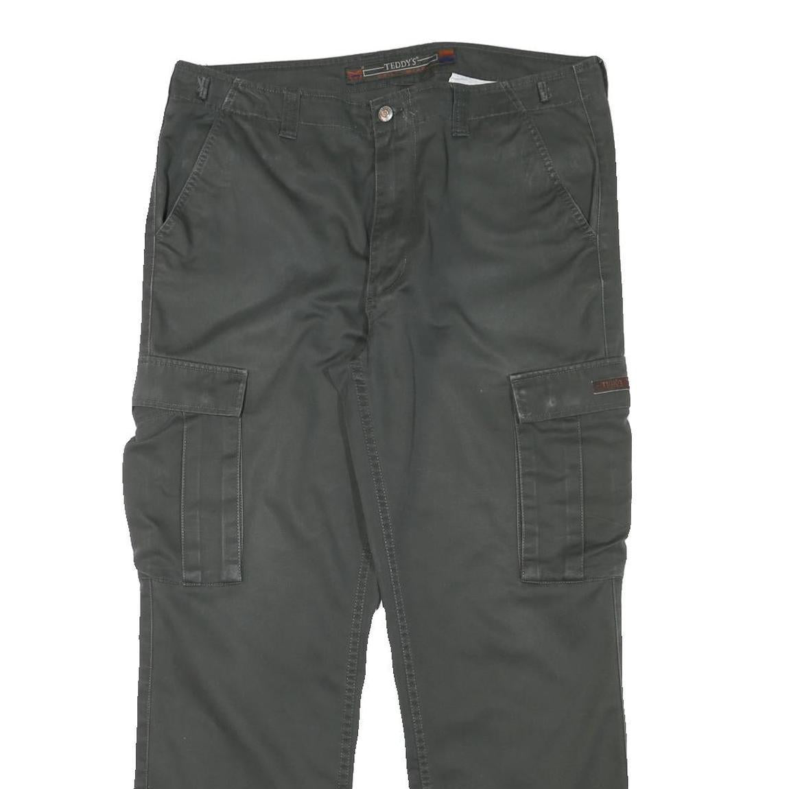 TEDDYS Mens Regular Fit Green Cargo Trousers W37 L30 Cotton Blend Zip Closure