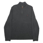 POLO RALPH LAUREN Mens Charcoal Patterned Jumper 1/4 Zip Cotton L Pullover