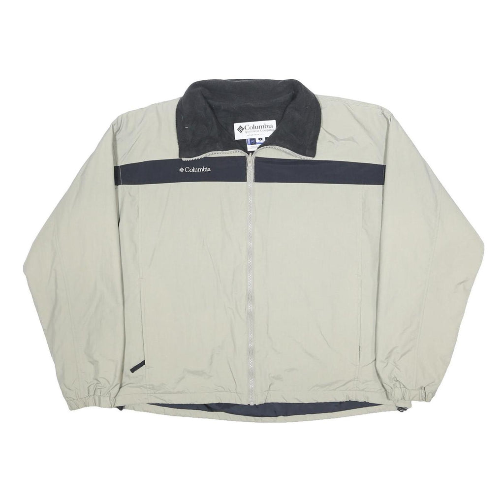 COLUMBIA Mens Beige & Black Outdoor Zip Jacket L Nylon Plain Casual Sportswear