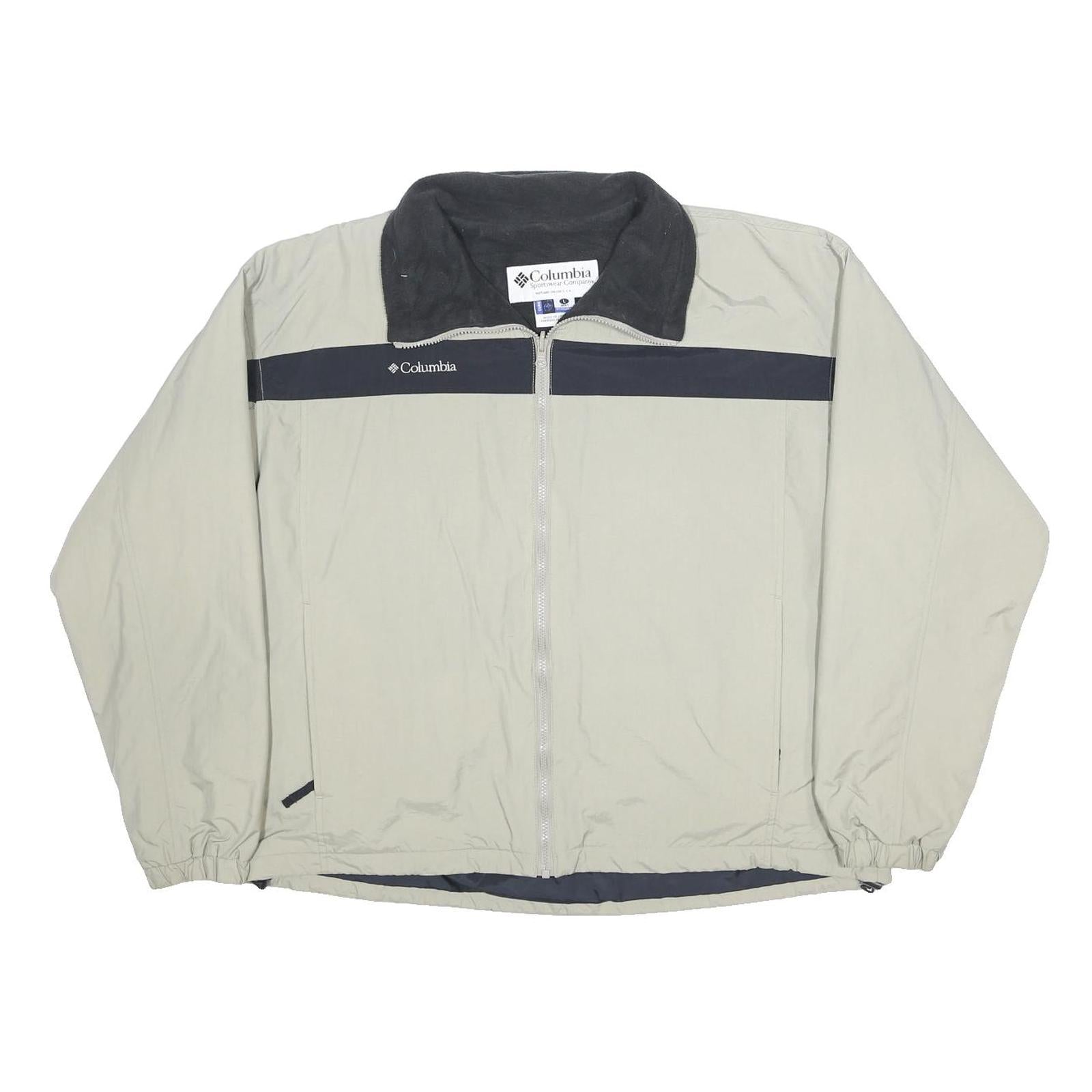 COLUMBIA Mens Beige & Black Outdoor Zip Jacket L Nylon Plain Casual Sportswear