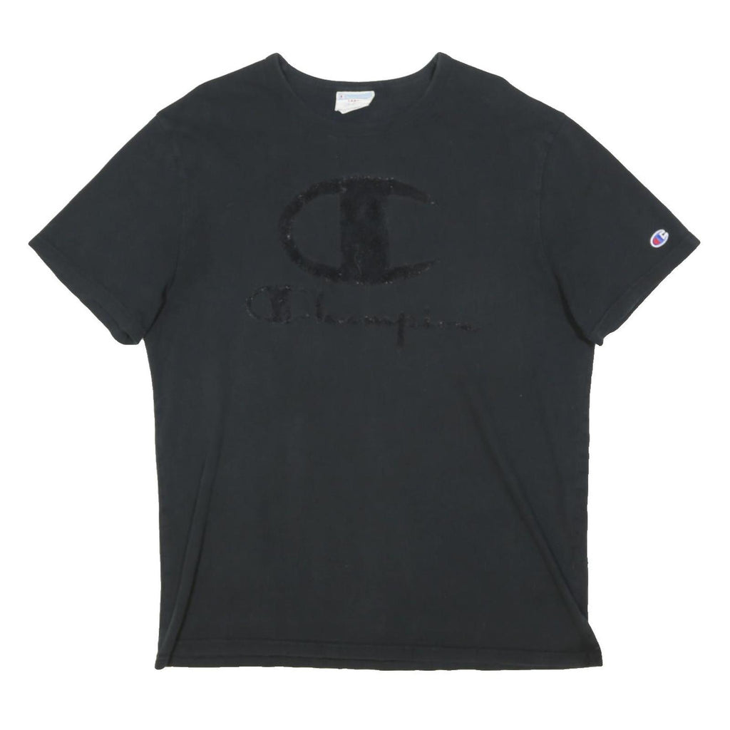 CHAMPION Mens Black Graphic T-Shirt L Short Sleeve Crew Neck Cotton Blend Logo