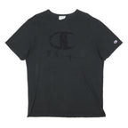 CHAMPION Mens Black Graphic T-Shirt L Short Sleeve Crew Neck Cotton Blend Logo