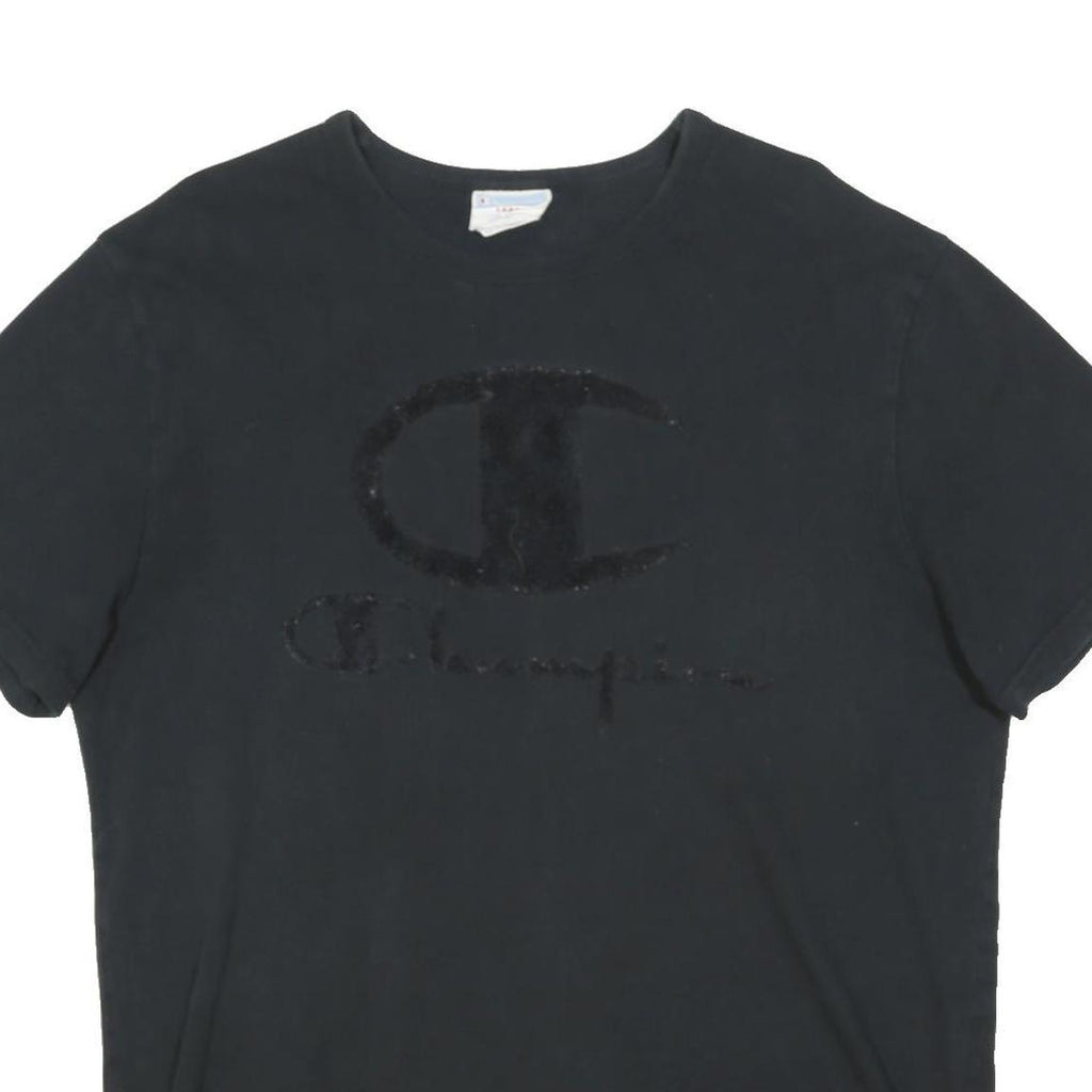 CHAMPION Mens Black Graphic T-Shirt L Short Sleeve Crew Neck Cotton Blend Logo