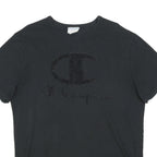 CHAMPION Mens Black Graphic T-Shirt L Short Sleeve Crew Neck Cotton Blend Logo