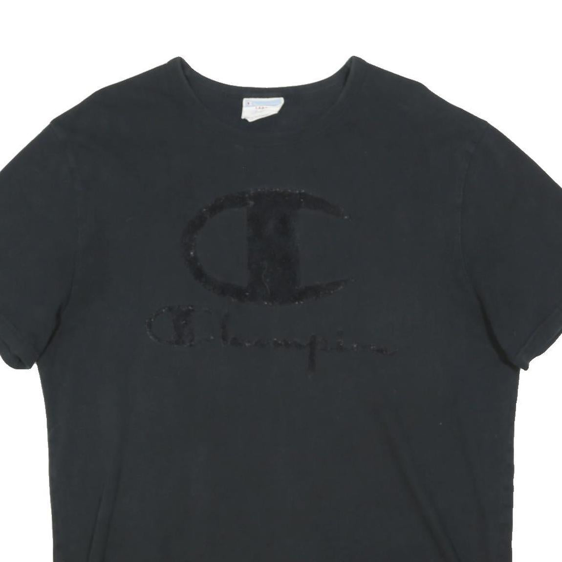 CHAMPION Mens Black Graphic T-Shirt L Short Sleeve Crew Neck Cotton Blend Logo