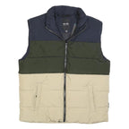 ONLY & SONS Mens Blue & Green & Beige Casual Puffer Jacket M Polyester Blend Zip