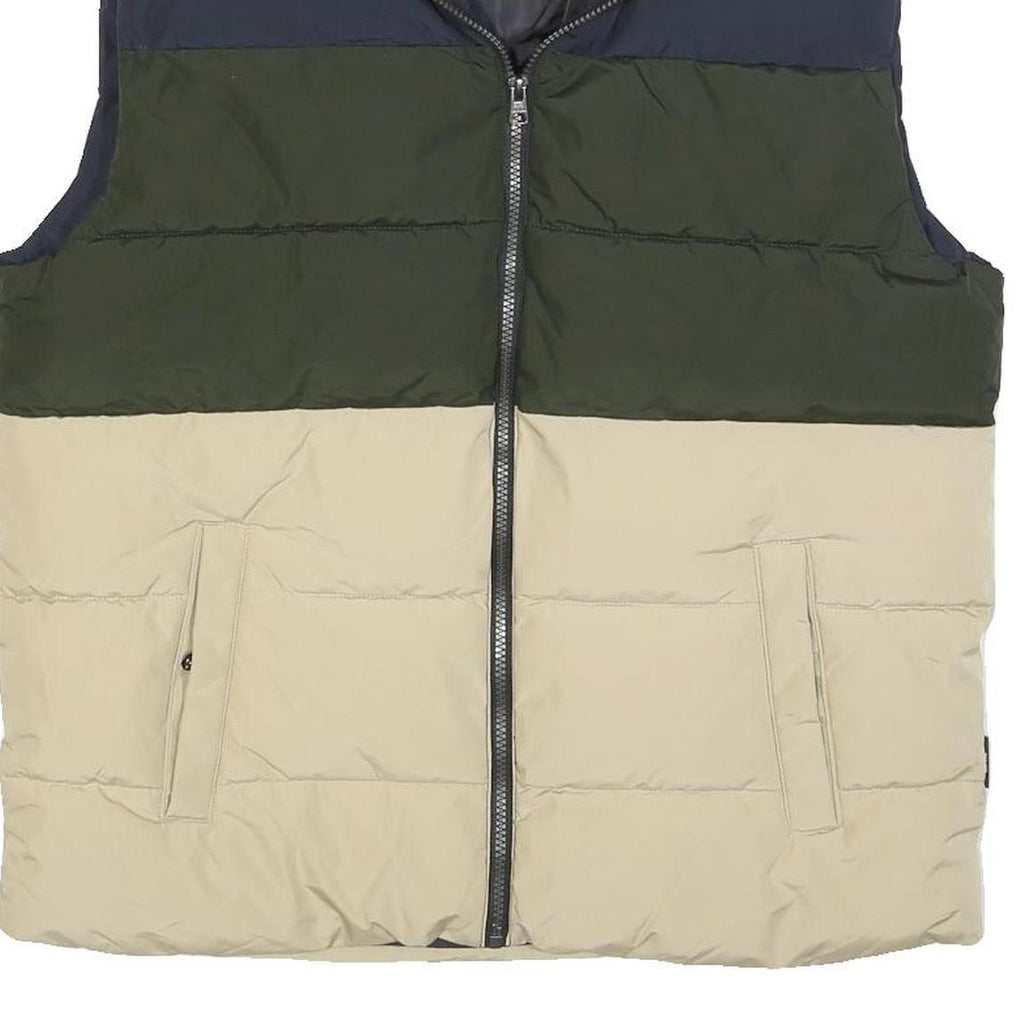 ONLY & SONS Mens Blue & Green & Beige Casual Puffer Jacket M Polyester Blend Zip