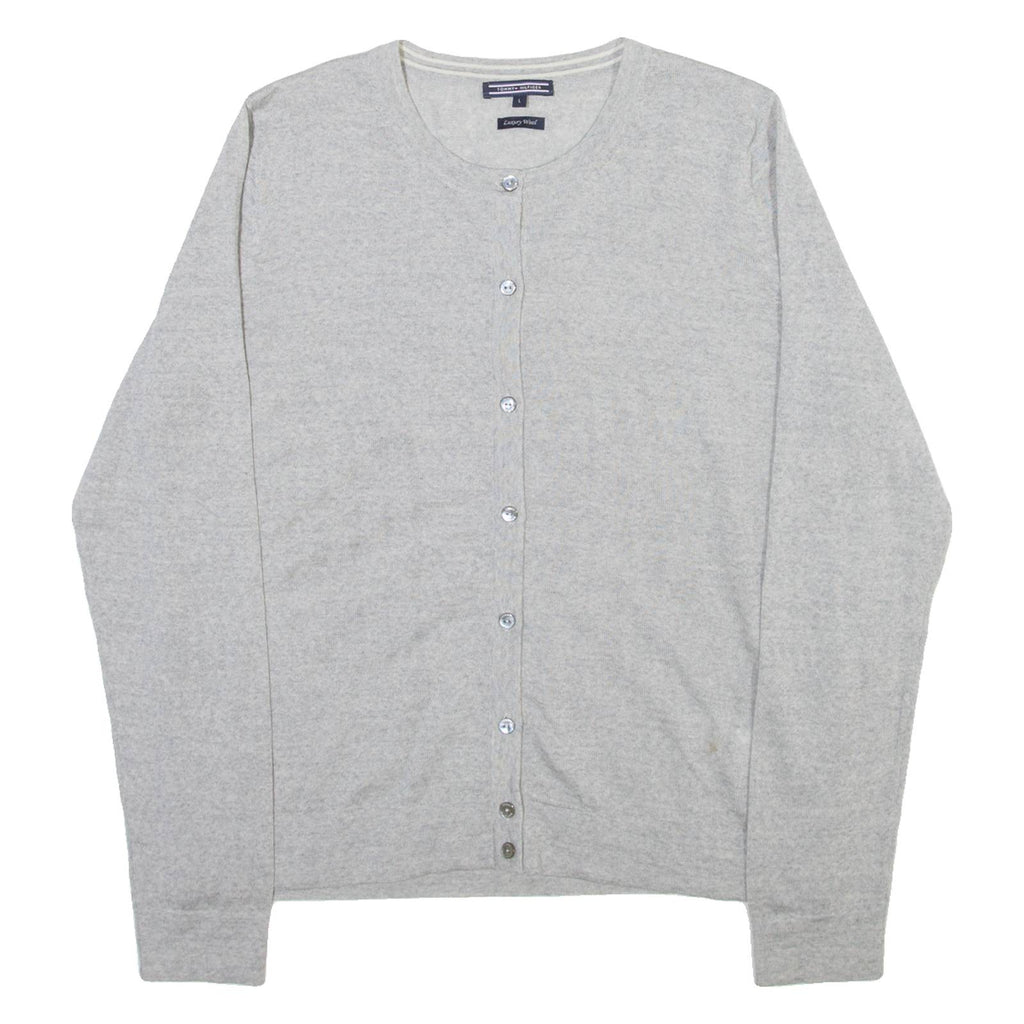 TOMMY HILFIGER Womens Cardigan Grey Tight Knit Wool L