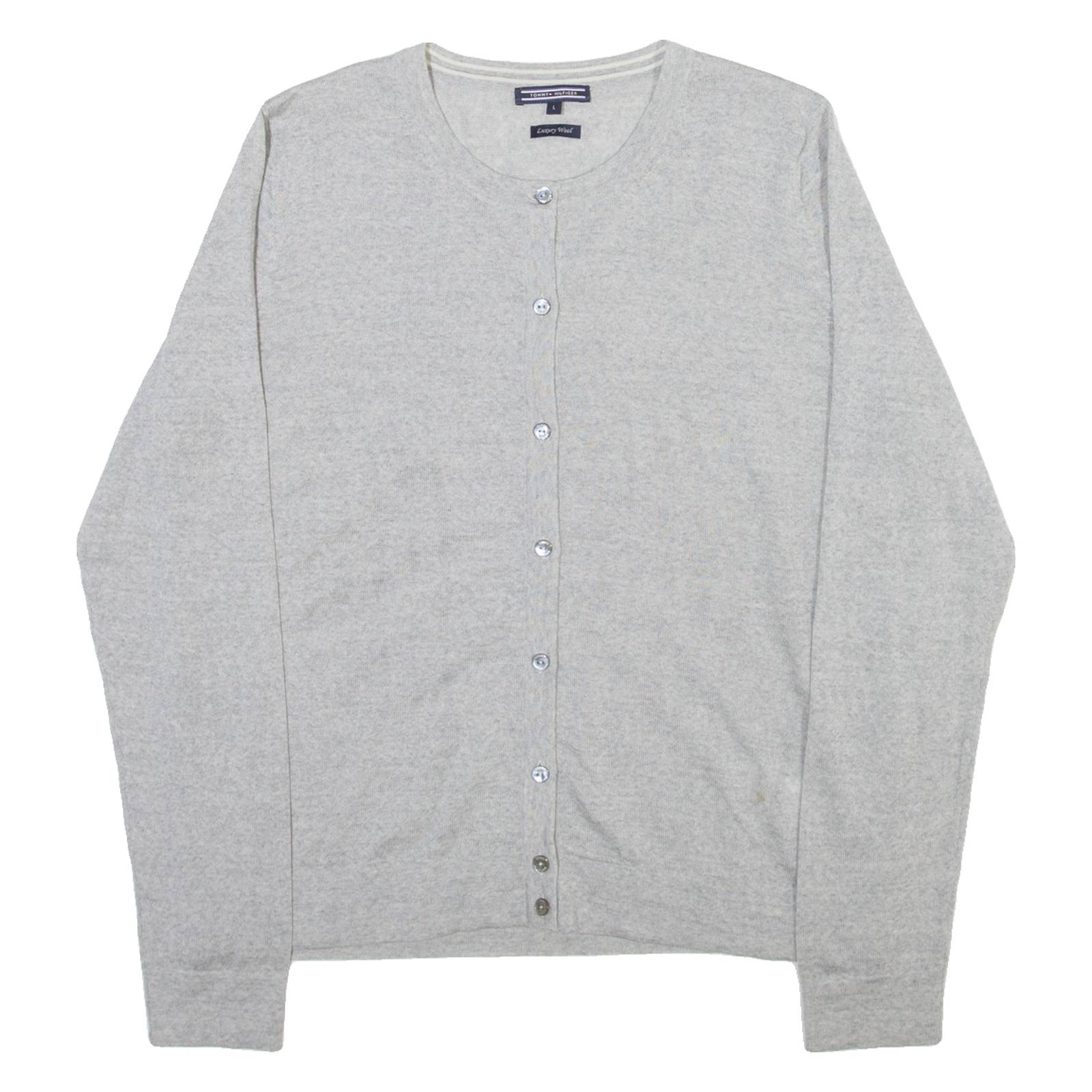 TOMMY HILFIGER Womens Cardigan Grey Tight Knit Wool L