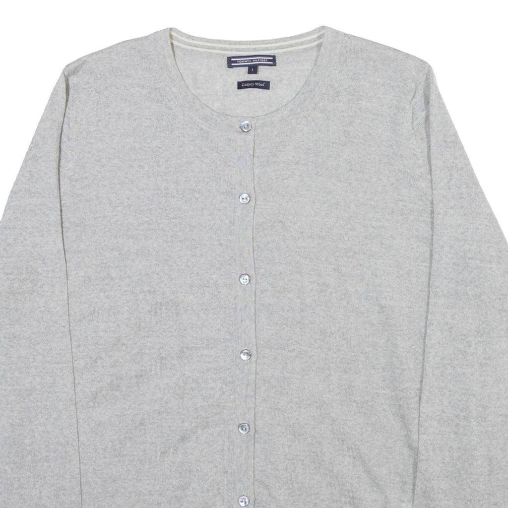 TOMMY HILFIGER Womens Cardigan Grey Tight Knit Wool L
