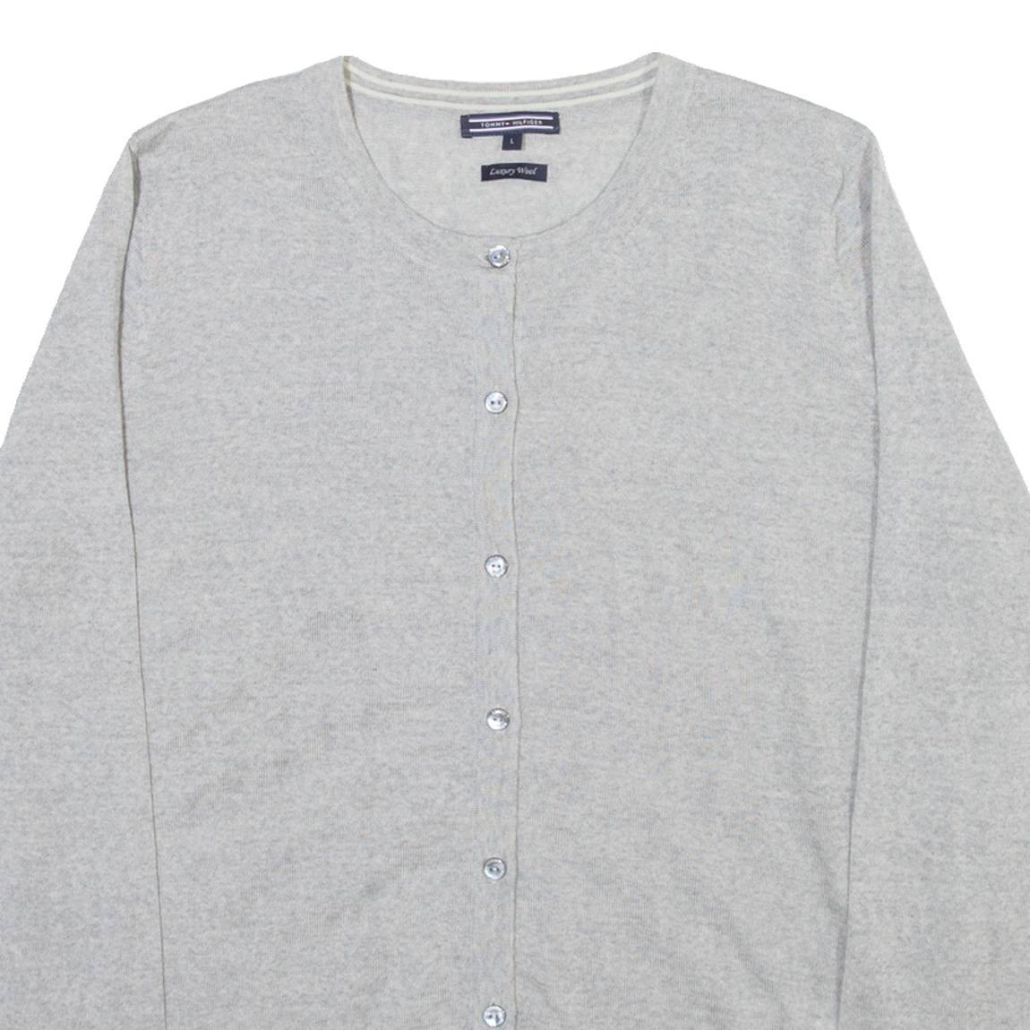 TOMMY HILFIGER Womens Cardigan Grey Tight Knit Wool L