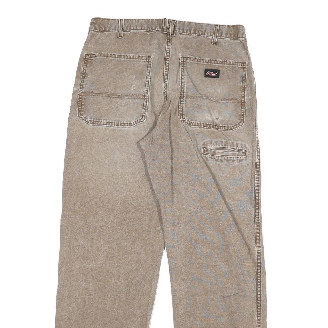 DICKIES Mens Regular Fit Beige Denim Straight Leg W32 L32 Zip Cotton Blend Jeans