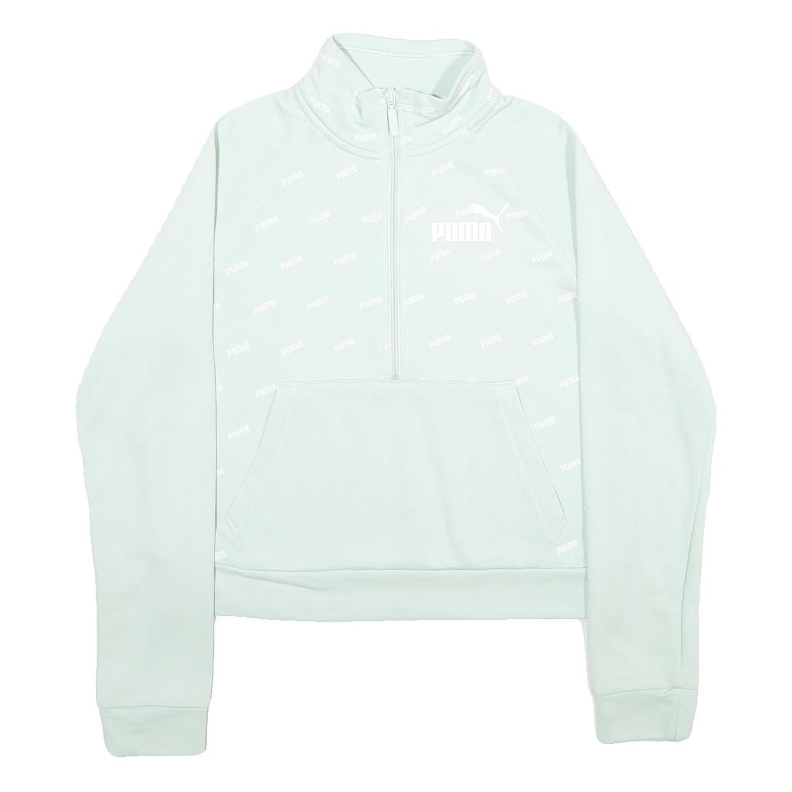 PUMA Womens White 1/4 Zip S Cotton Blend Sweatshirt Pullover Casual Activewear