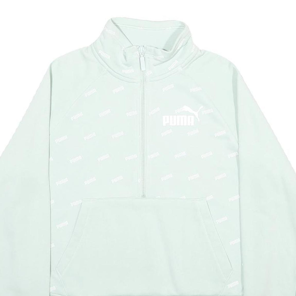 PUMA Womens White 1/4 Zip S Cotton Blend Sweatshirt Pullover Casual Activewear