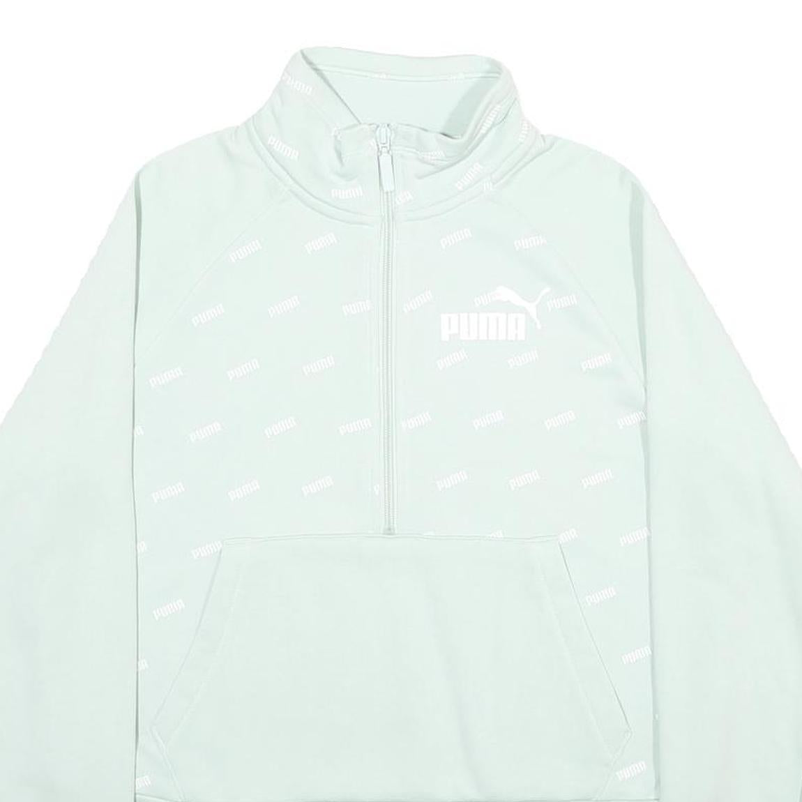 PUMA Womens White 1/4 Zip S Cotton Blend Sweatshirt Pullover Casual Activewear