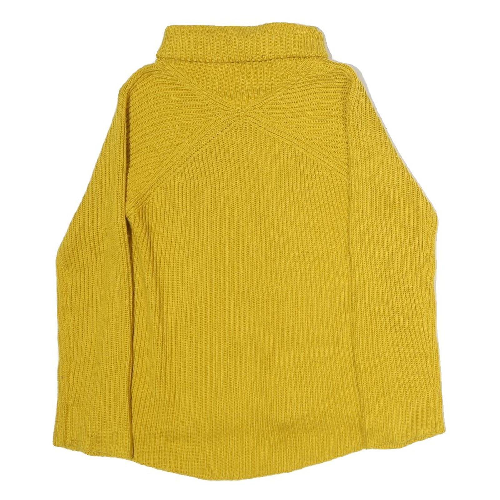 JIGSAW Womens Yellow Plain Jumper Roll Neck Basic Knit XS Cotton Blend Soft