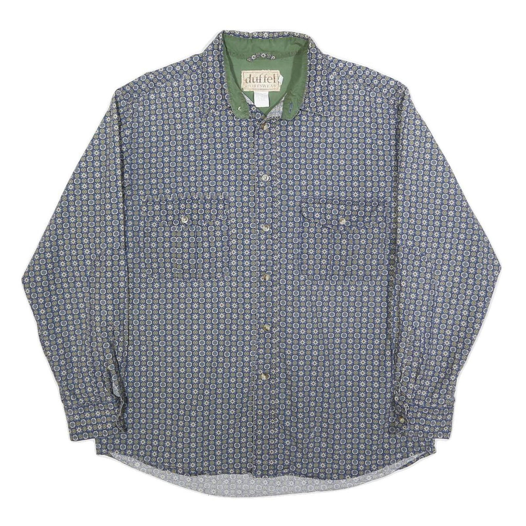 DUFFEL Mens Blue & Green Cotton Blend Shirt M Long Sleeve Casual Patterned