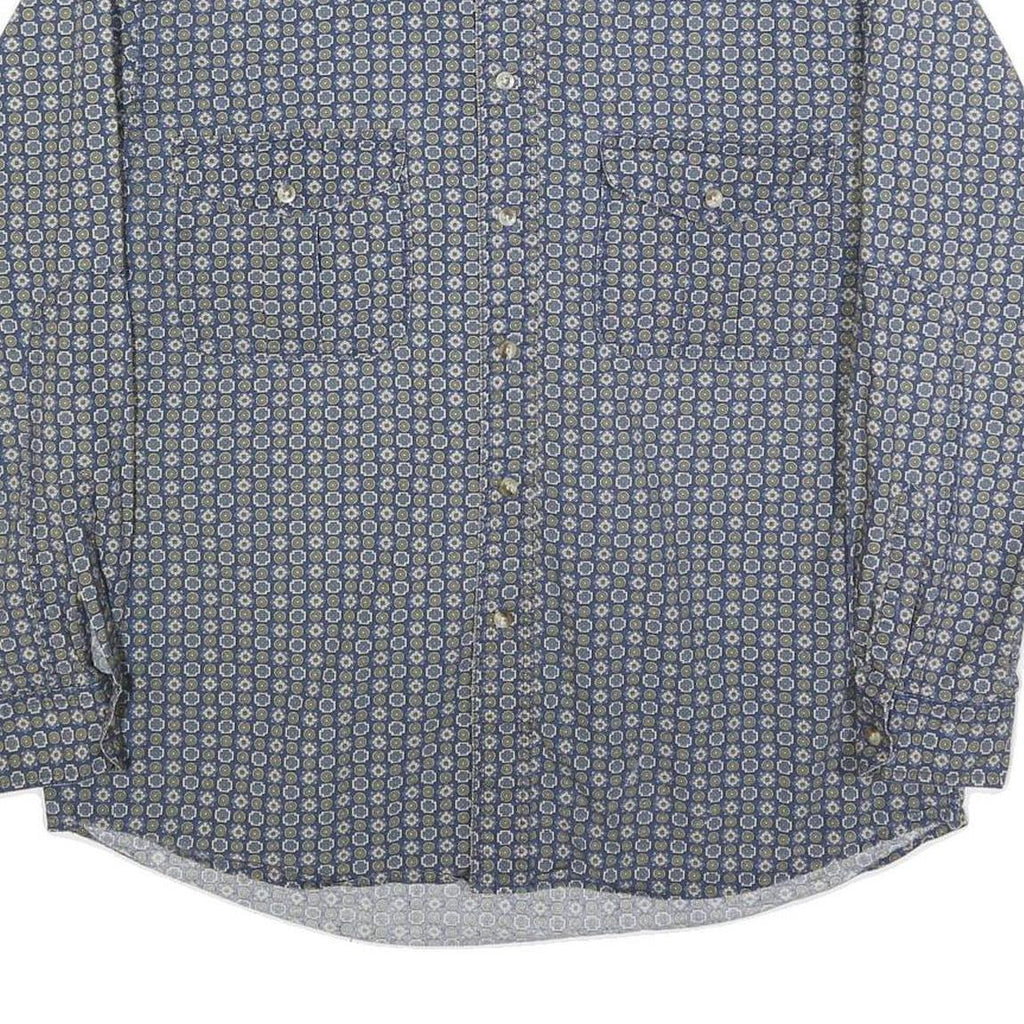 DUFFEL Mens Blue & Green Cotton Blend Shirt M Long Sleeve Casual Patterned