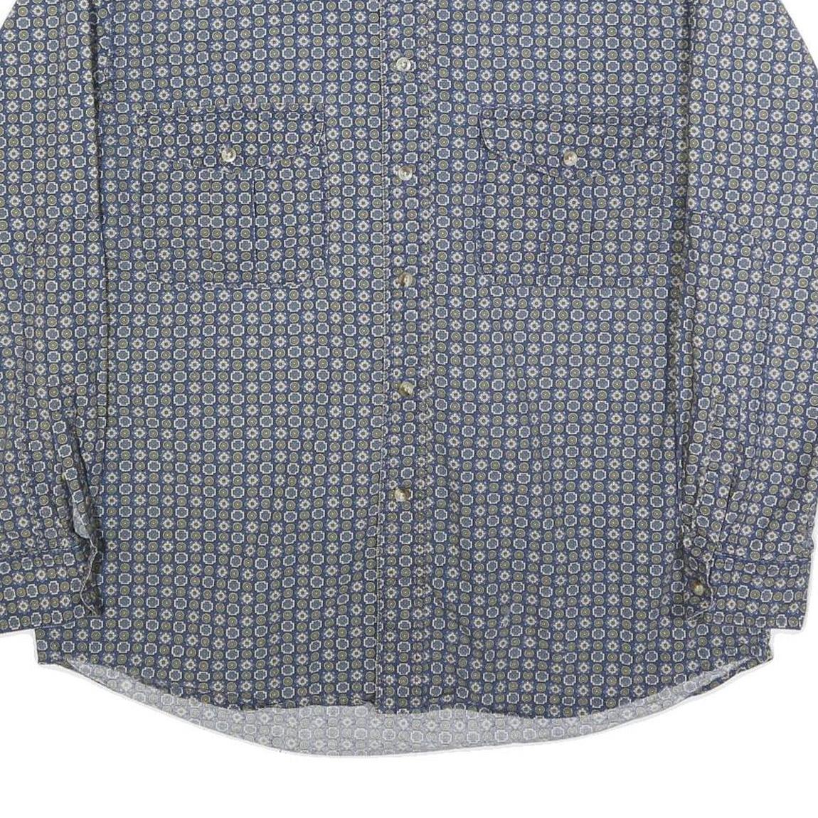 DUFFEL Mens Blue & Green Cotton Blend Shirt M Long Sleeve Casual Patterned
