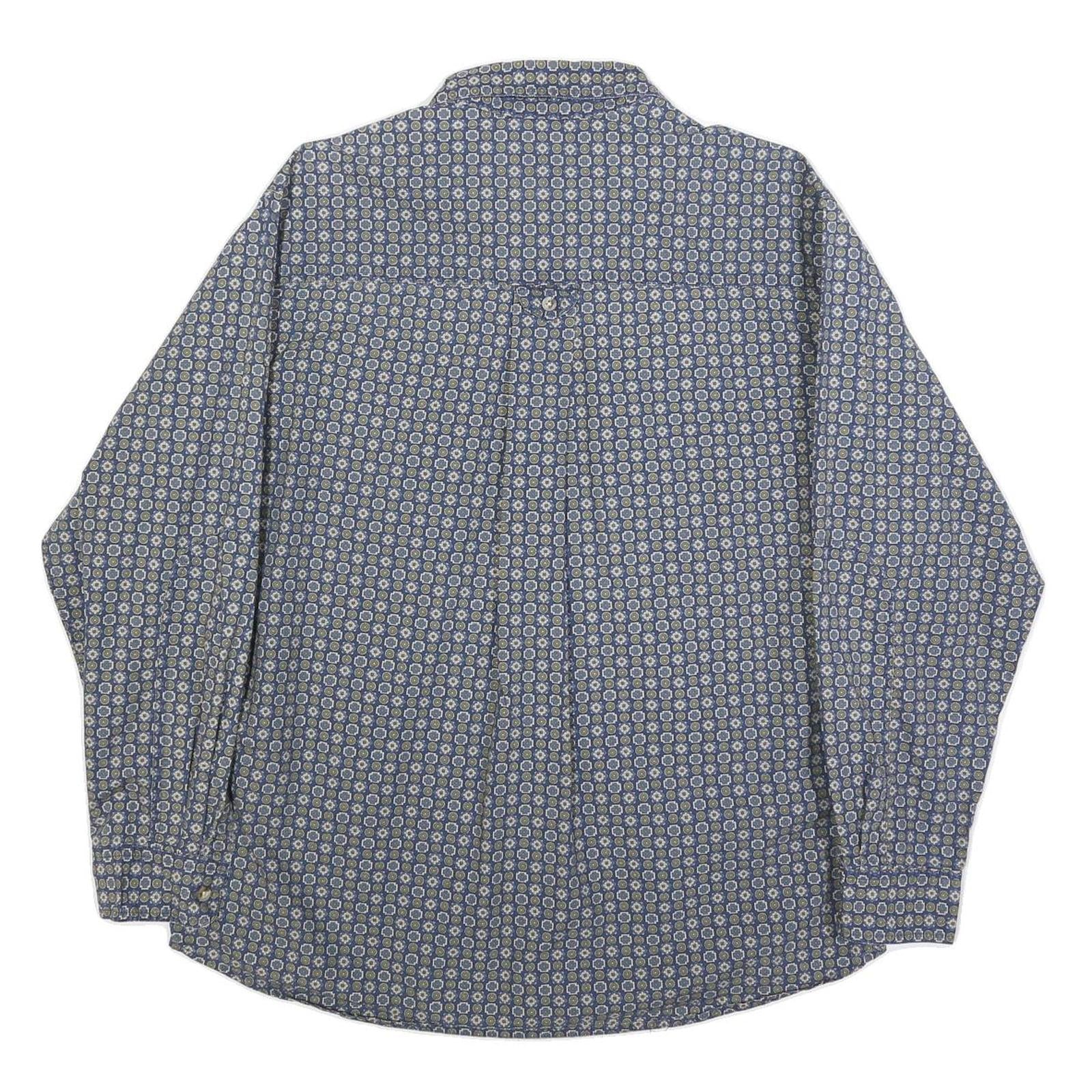 DUFFEL Mens Blue & Green Cotton Blend Shirt M Long Sleeve Casual Patterned