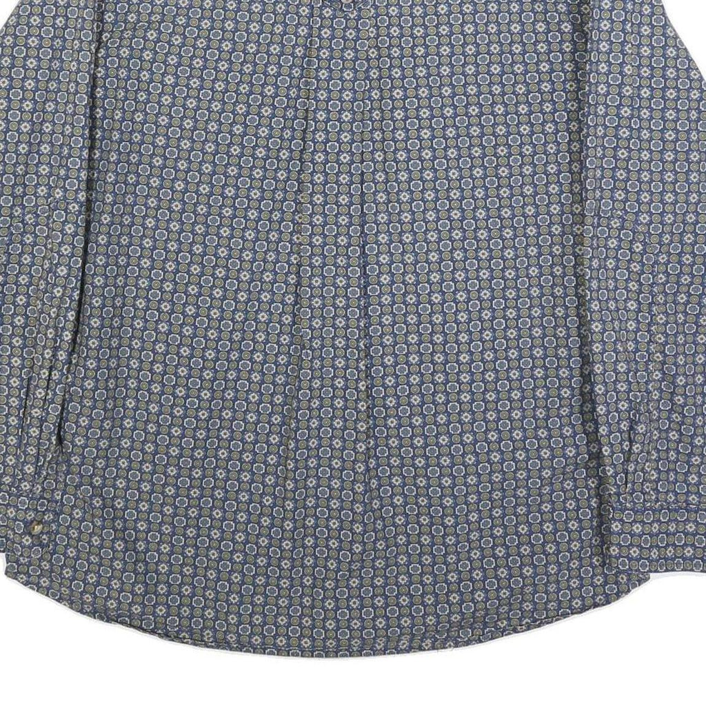 DUFFEL Mens Blue & Green Cotton Blend Shirt M Long Sleeve Casual Patterned