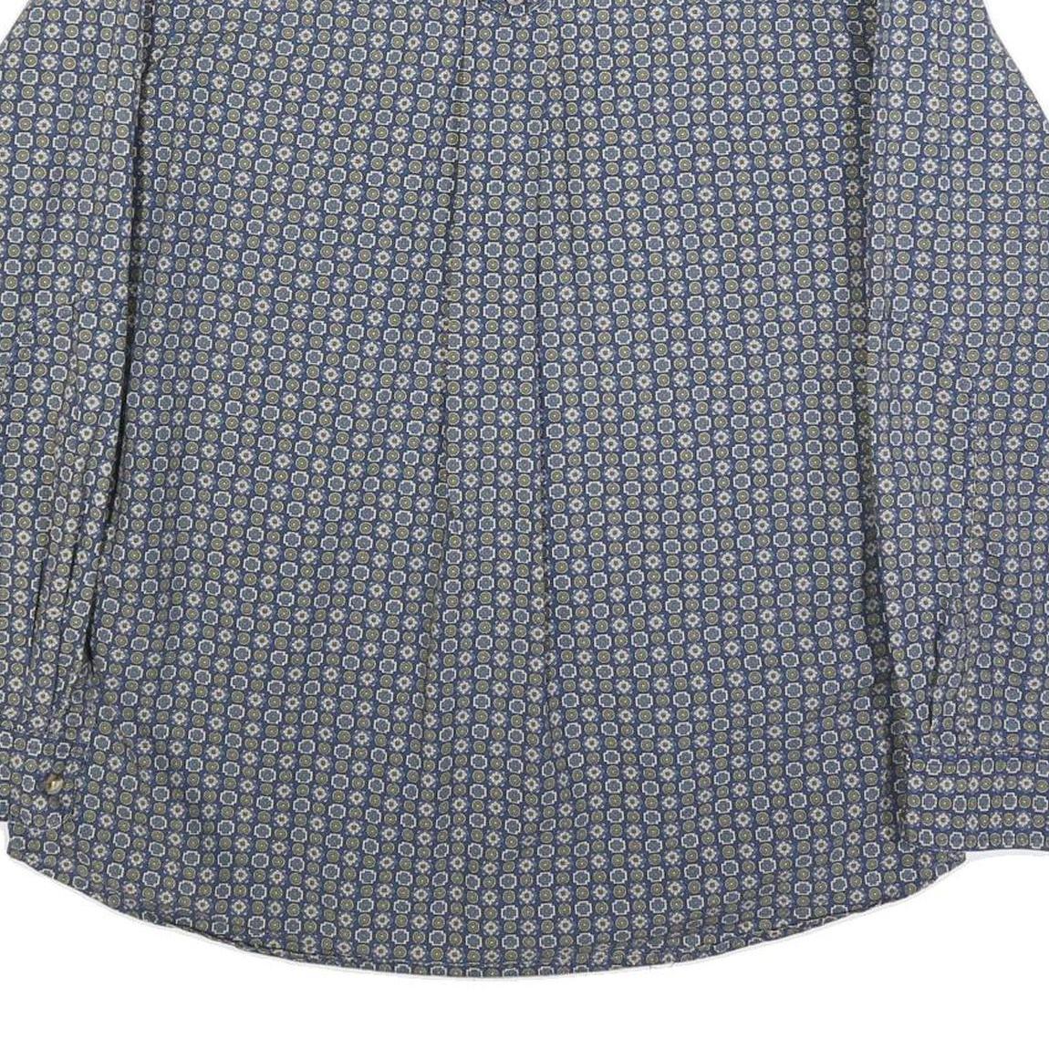 DUFFEL Mens Blue & Green Cotton Blend Shirt M Long Sleeve Casual Patterned