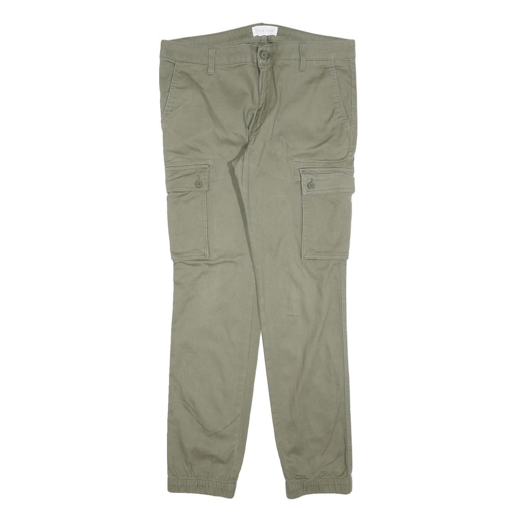 PIER ONE Womens Cotton Blend Slim Cargo Trousers Olive Green W34 L30 Casual