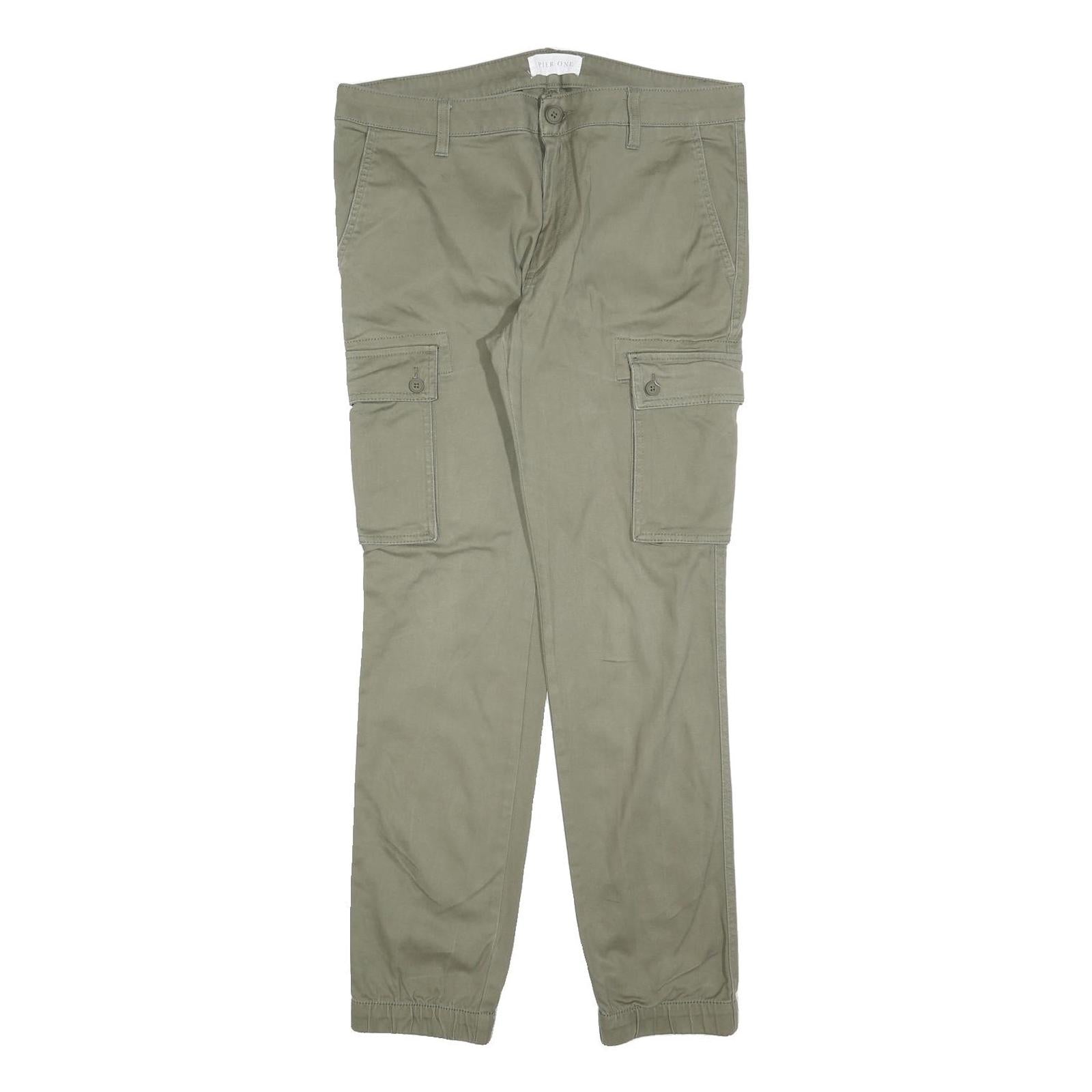 PIER ONE Womens Cotton Blend Slim Cargo Trousers Olive Green W34 L30 Casual