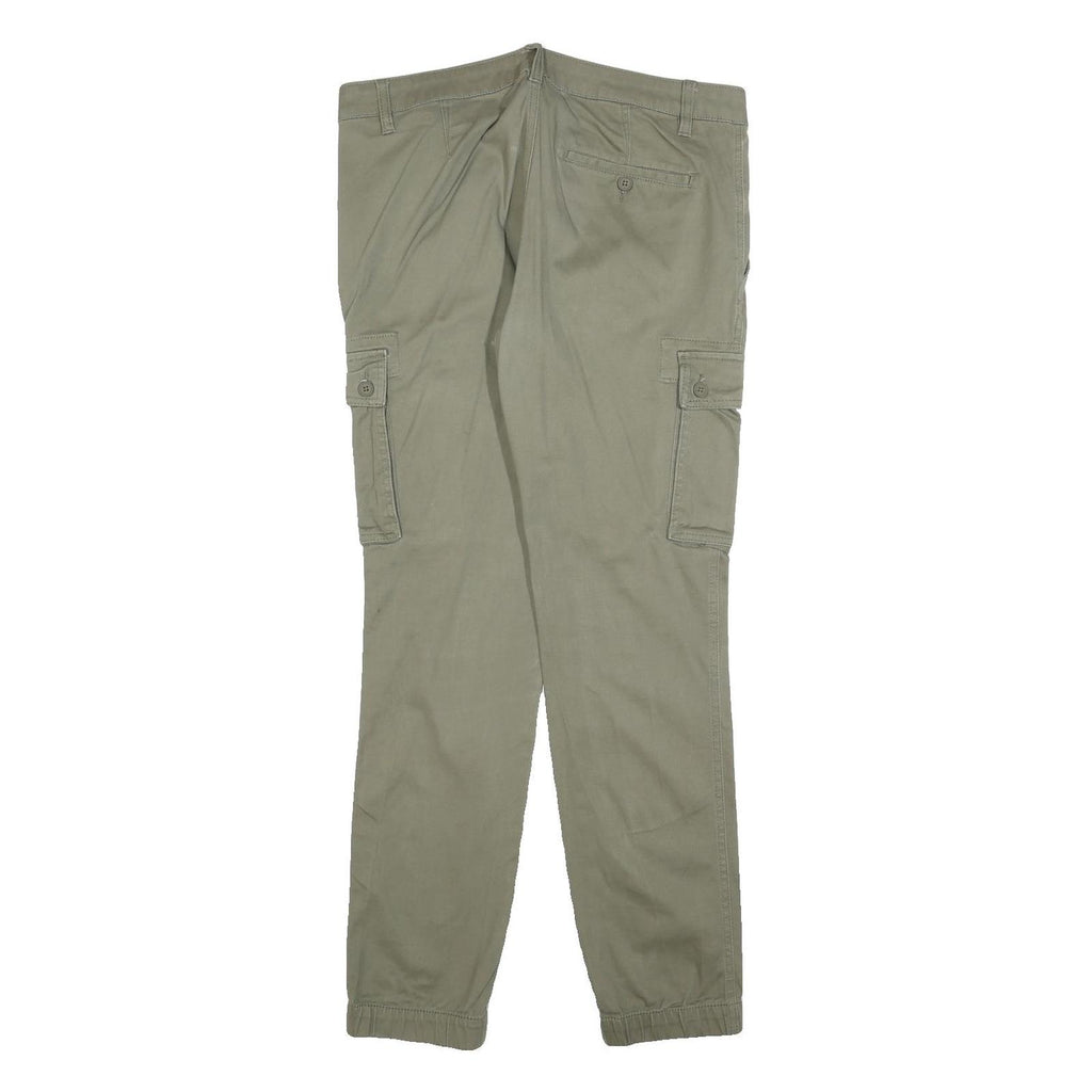 PIER ONE Womens Cotton Blend Slim Cargo Trousers Olive Green W34 L30 Casual