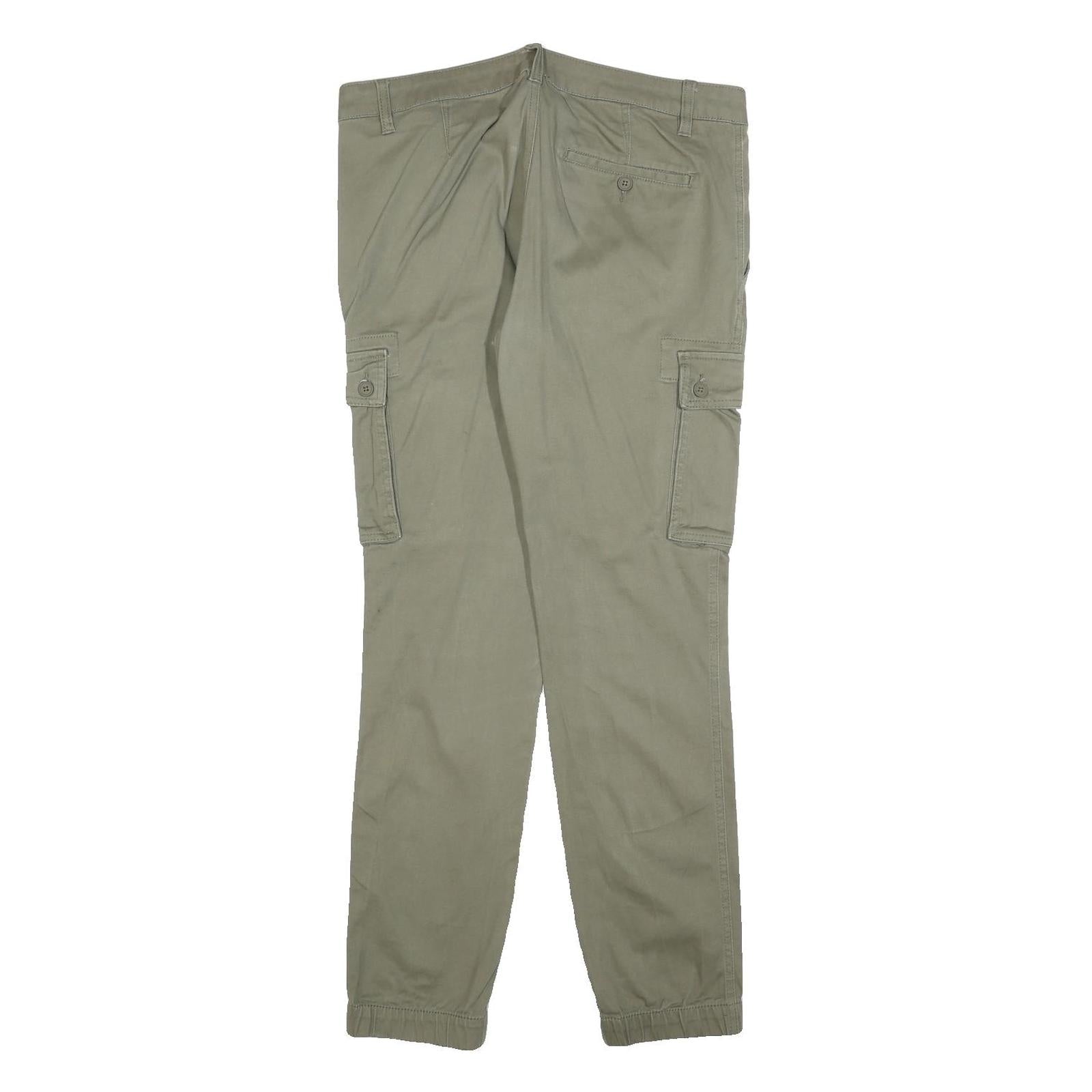 PIER ONE Womens Cotton Blend Slim Cargo Trousers Olive Green W34 L30 Casual